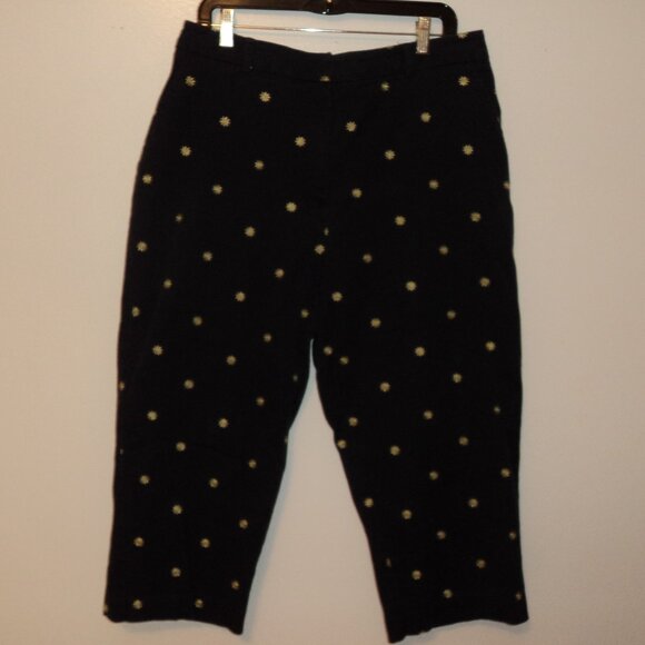 M Collection Women's Size 16 Capri Pants Embroidered Daisy Navy Blue Yellow - Picture 1 of 9